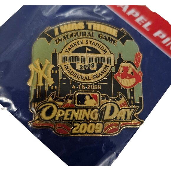 Yankee Stadium 2009 Inaugural Season Opening Day Pin, NY Cleveland Indians, L91 - Picture 1 of 6
